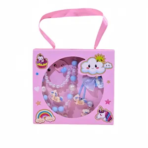 Details of the cute unicorn themed necklace and bracelet gift box set for girls and kids.