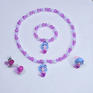 Kids mermaid pearl necklace bracelet earrings set cute princess jewelry accessories