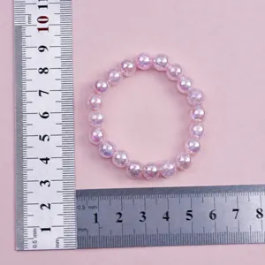 Children pink beaded bracelet sweet cute princess jewelry gift 8mm beads 16cm length