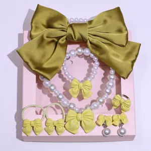 Kids pearl necklace bracelet bow hair accessories gift box set for sweet little girls