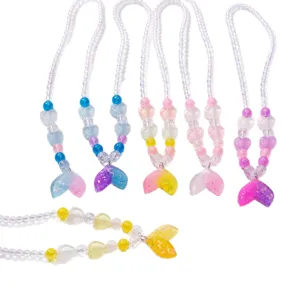Kids gradient mermaid tail beaded necklace cute princess style jewelry for little girls