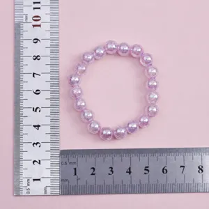 Cute light purple beaded bracelet for girls, 8mm beads 20pcs 16cm length sweet style.