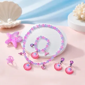 Children jewelry set girls princess necklace bracelet earrings ring hair clip gift