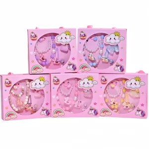 Kids Cartoon Unicorn Pendant Necklace Bracelet Gift Box Princess Jewelry Set