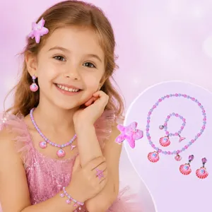 Kids princess jewelry gift set with cute necklace bracelet ring earrings hair clips.