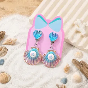 Kids clip-on earrings mermaid shell pearl cute princess party jewelry main display