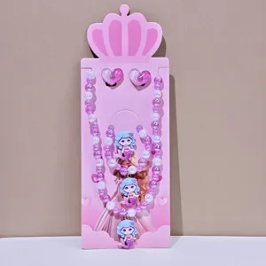 Kids mermaid pearl necklace bracelet earrings set cute princess jewelry gift for little girls