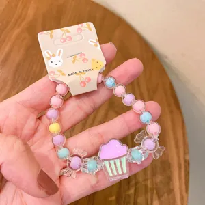 Cute jelly color beaded bracelet with sweet cupcake charm for girls and children daily wear accessories