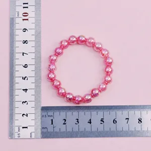 Pink crystal glass bead bracelet 8mm 20pcs cute sweet style girl gift jewelry accessory