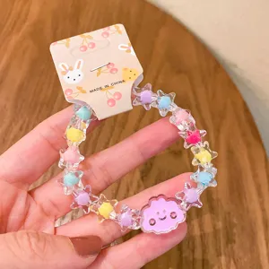 Cute jelly color star cloud beaded bracelet detail shot, lovely girl fashion wrist accessory.