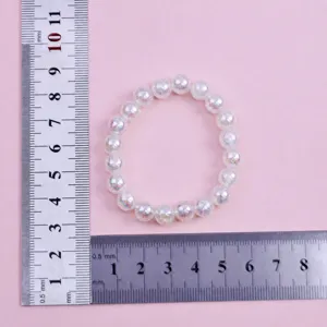 White 8mm beaded bracelet for kids, 16cm circumference sweet cute jewelry gift for girls.