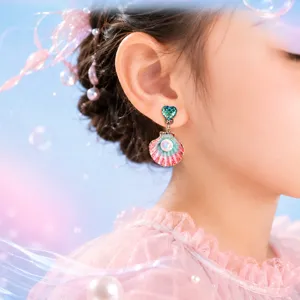 Kids clip on earrings shell pearl sweet cute clip earrings for girls birthday party dress up