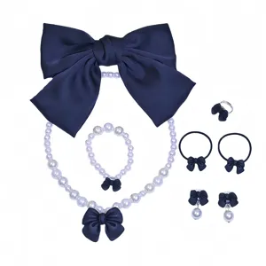 Kids bow pearl jewelry set sweet hair accessories necklace bracelet ring earrings