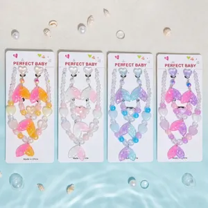 Kids mermaid beaded necklace and earrings set for cute princess children daily wear
