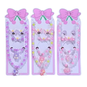 Kids cartoon pearl necklace bracelet earrings set cute unicorn princess jewelry accessories