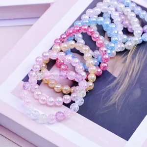 Colorful beaded bracelets for kids, sweet crystal pearl cute jewelry accessory for girls daily wear.