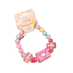 Kids Colorful Beaded Bracelet Sweet Letter Charm Cute Cartoon Jewelry Gift for Girls