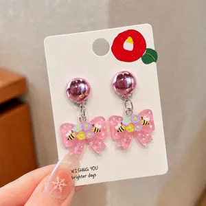 Kids clip-on earrings cute pink bow bee non-pierced cute cartoon jewelry for girls