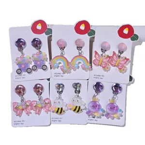 Kids cute cartoon clip-on earrings non-pierced resin jewelry set for girls daily wear