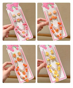 Kids cute fruit pearl necklace and clip earrings jewelry set sweet princess accessories