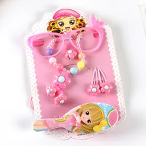 Kids pink toy glasses necklace ring hair clips and comb set cute children accessory gift