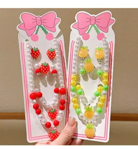 Children cute fruit pearl jewelry set sweet necklace accessories for cute girls kids