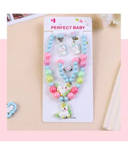 Kids pearl necklace set cute unicorn beaded jewelry gift for girls birthday party wear.