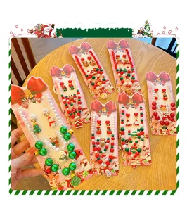 Detailed shot of Christmas children necklace and earring set with cute snowman pendants.