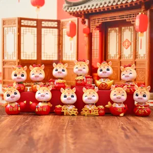 Niedliche Synthetisches Harz Chinesisches Tierkreis Pferd Tischornament Schüttelkopf Cartoon Tier Handwerk Für Auto Zuhause Neujahr Geschenk