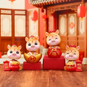 Süße chinesische Tierkreiszeichen Pferd Wackelkopf Tischornamente Set, Neujahrsgeschenke