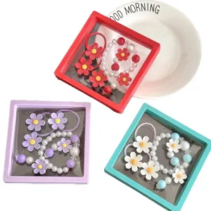 Kids daisy pearl bracelet set children cute flower hair ties gift box forest style accessories