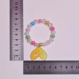 Kids colorful beaded bracelet with yellow mermaid tail pendant for girls jewelry accessory