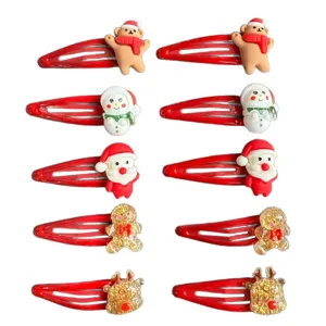 Cute Christmas hair clips set for kids, featuring adorable cartoon Santa, snowman, and bear designs.
