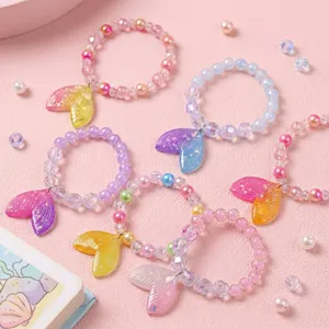 Kids Mermaid Tail Beaded Bracelet Cute Cartoon Style Colorful Resin Pearl Charm Hand Jewelry Gift For Girls