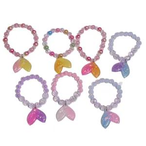 Children beaded mermaid tail bracelet set colorful cute princess jewelry for little girls