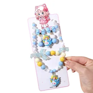 Kids Princess Beaded Necklace Bracelet Earrings Set Cartoon Style Artificial Pearl Fashion Jewelry Gift