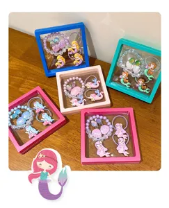 Children mermaid bracelet ring hair tie set cute cartoon jewelry gift box fashion