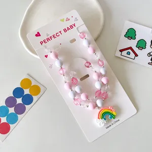 Kids beaded necklace bracelet set DIY cute rainbow pendant children jewelry gift item details.