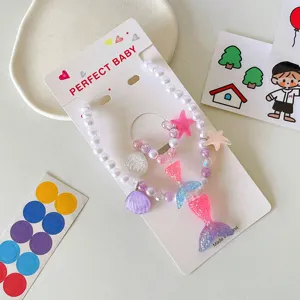 Children beaded necklace bracelet set cute mermaid tail shell pendant DIY jewelry gift.