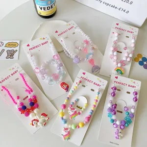Children Beaded Necklace Set Plastic Resin Unicorn Mermaid Pendant Fashion Jewelry Gift For Girls