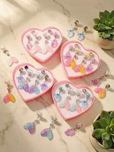 Kids clip-on earrings set featuring cute mermaid tails and marine designs for little girls.