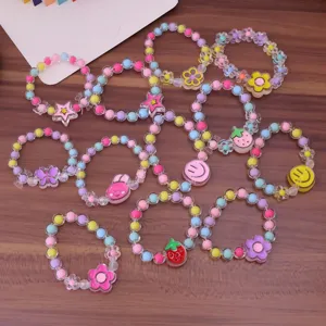 Kids cute jelly color beaded bracelet set for girls sweet cartoon charms jewelry gift accessories