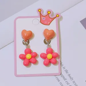 Cute children clip-on earrings sweet pink flower heart design no piercing jewelry for girls