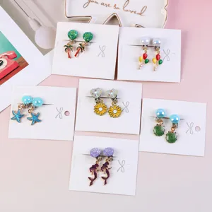 Kids cute clip-on earrings set alloy mermaid shell flower non-pierced jewelry gifts