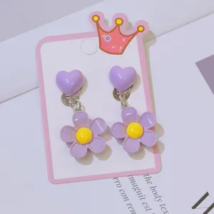 Kids clip-on earrings cute purple heart flower no piercing children jewelry sweet style