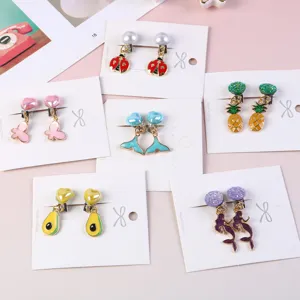 Kids Clip On Earrings Alloy Cute Cartoon Unicorn Mermaid Rainbow Earrings Non Piercing Jewelry Gift For Girls
