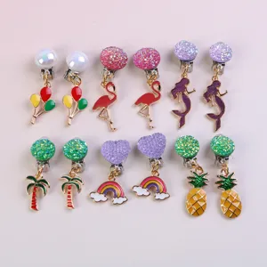 Kids cute clip-on earrings set alloy cartoon animal fruit non-pierced jewelry gifts.