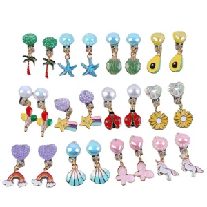 Kids cute clip-on earrings set unicorn rainbow shell alloy jewelry gift for girls main