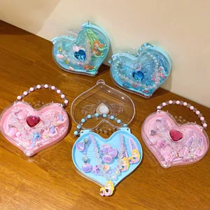 Children heart jewelry set with cute necklace bracelet and storage box for little girls