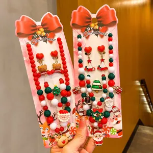 Kids Christmas Jewelry Set Santa Claus Reindeer Necklace Bracelet Earrings Party Dress Up Accessories Children Gift